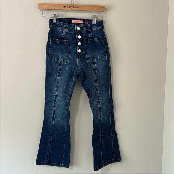 VILAGALLO Lexi Jean Flare Effect Front Pocket Button Fly Medium Wash Sz 44 US 12 - Picture 1 of 15